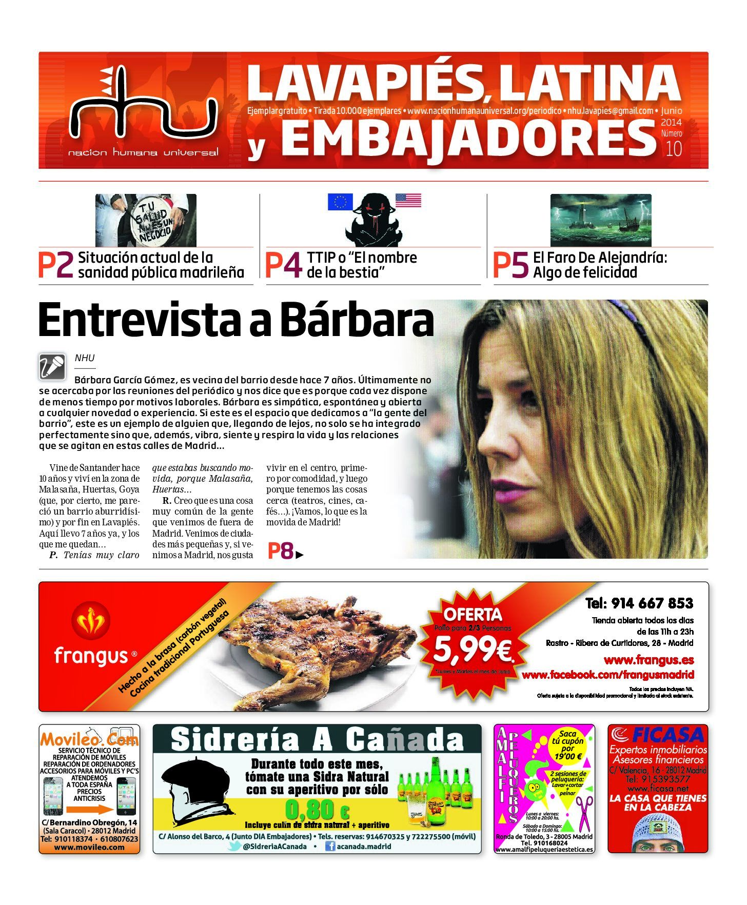 Portada del periódico Nación Humana Universal número 10 (2014)
