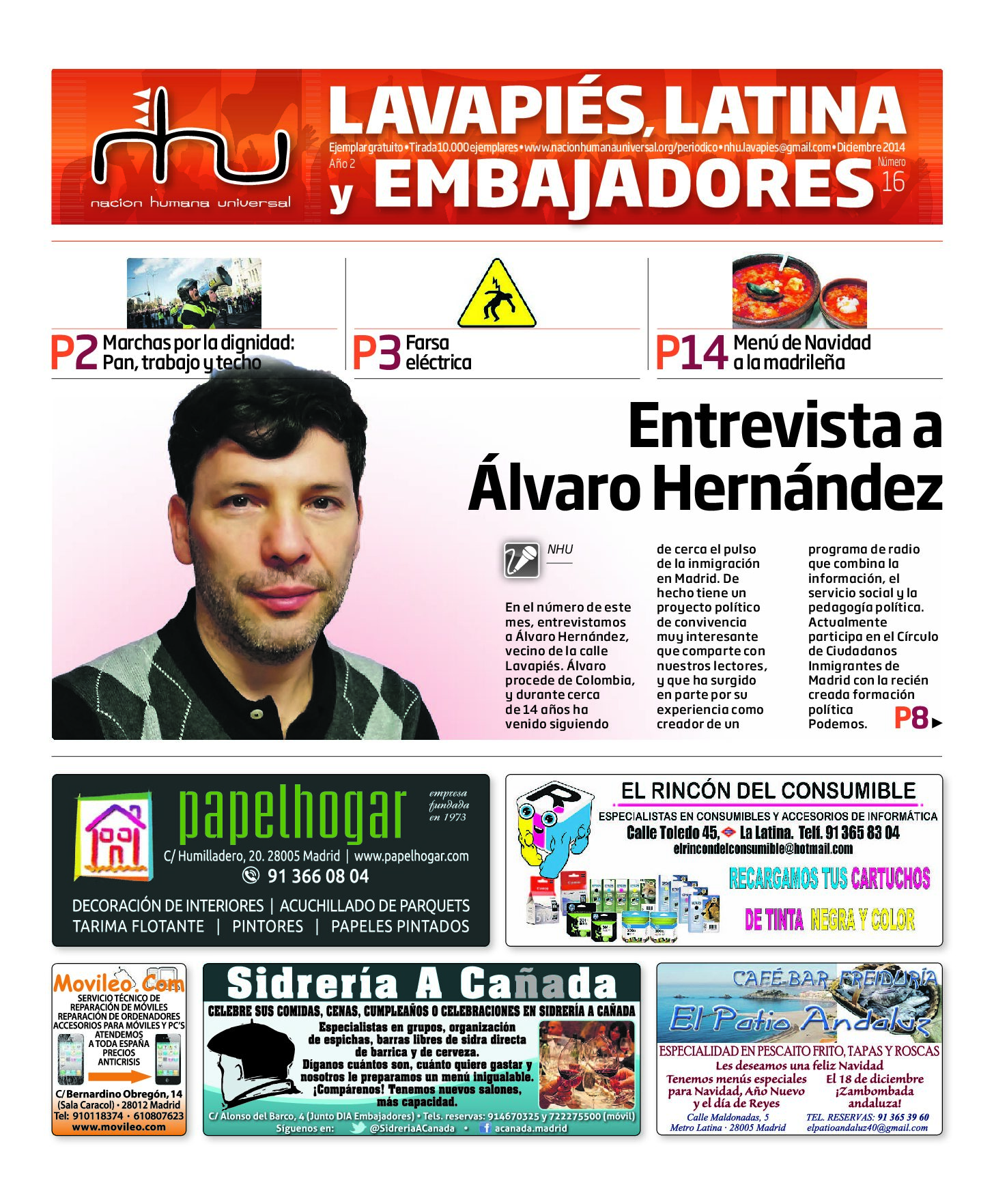 Portada del periódico Nación Humana Universal número 16 (2014)