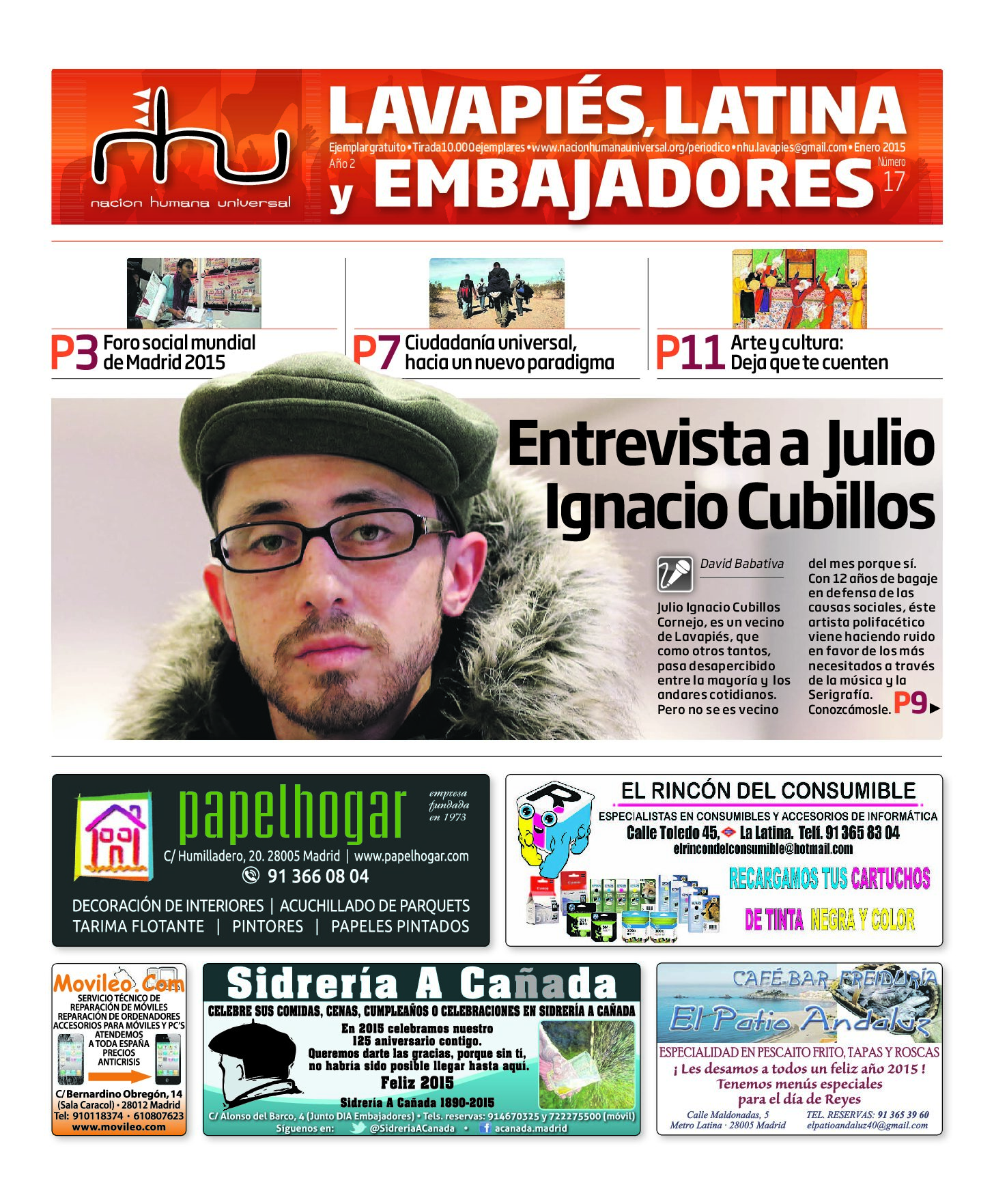 Portada del periódico Nación Humana Universal número 17 (2015)