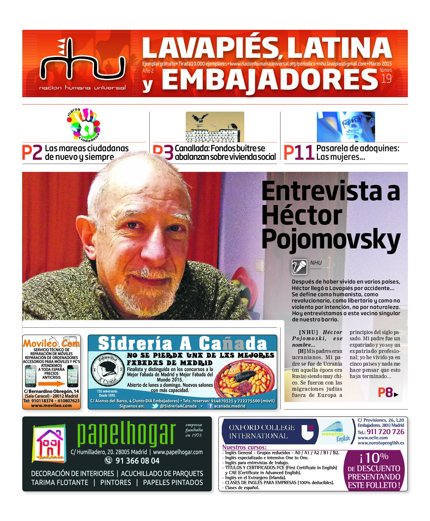 Portada del periódico Nación Humana Universal número 19 (2015)