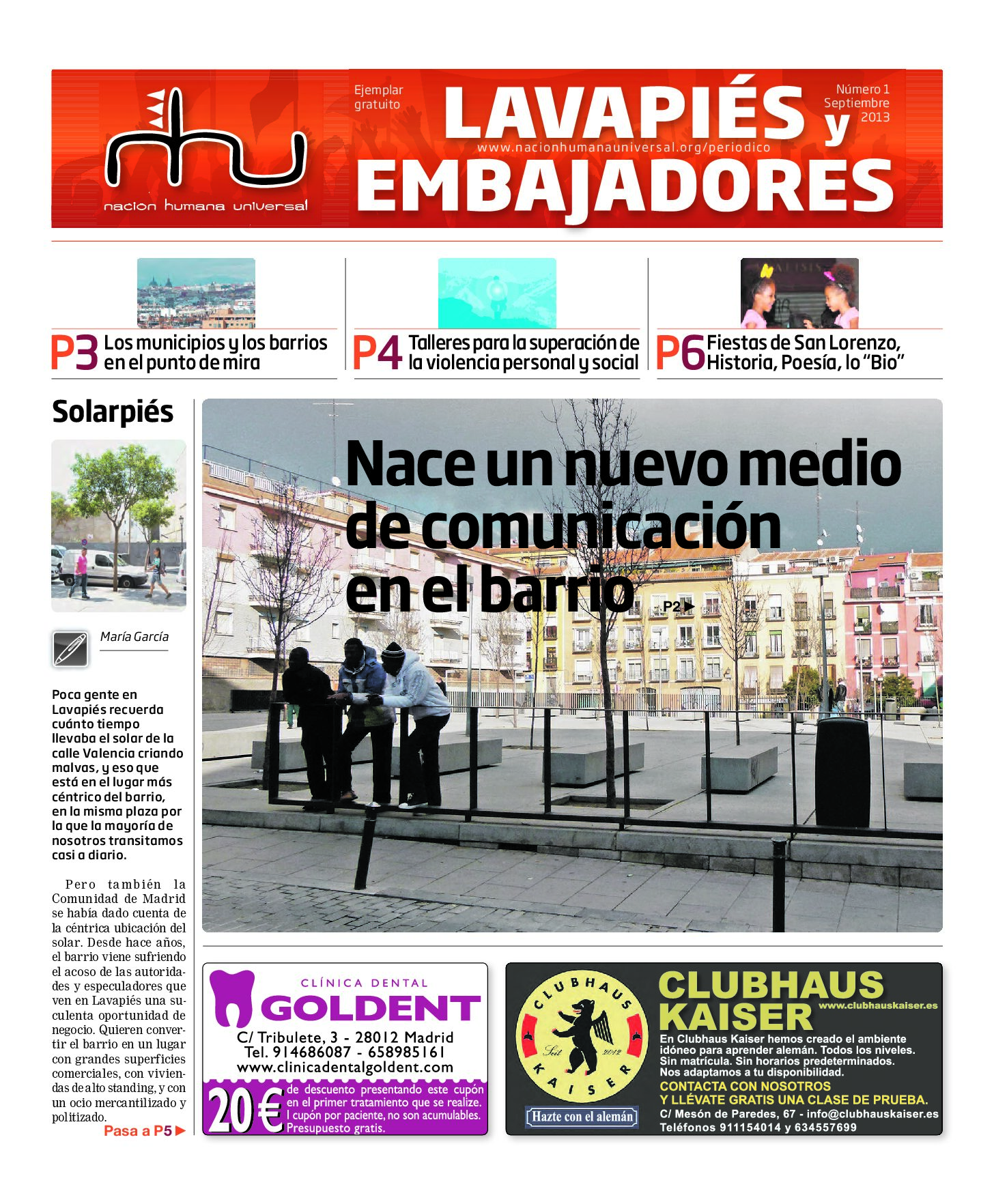 Portada del periódico Nación Humana Universal número 1 (2013)