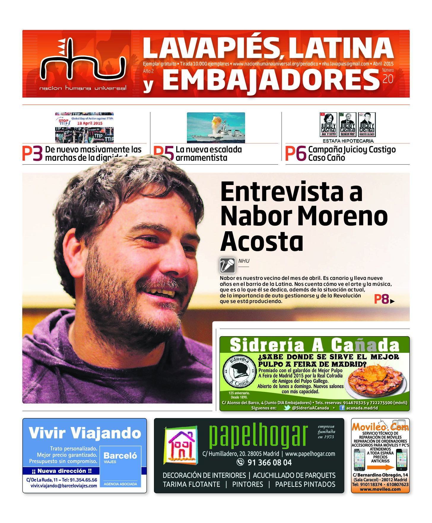 Portada del periódico Nación Humana Universal número 20 (2015)