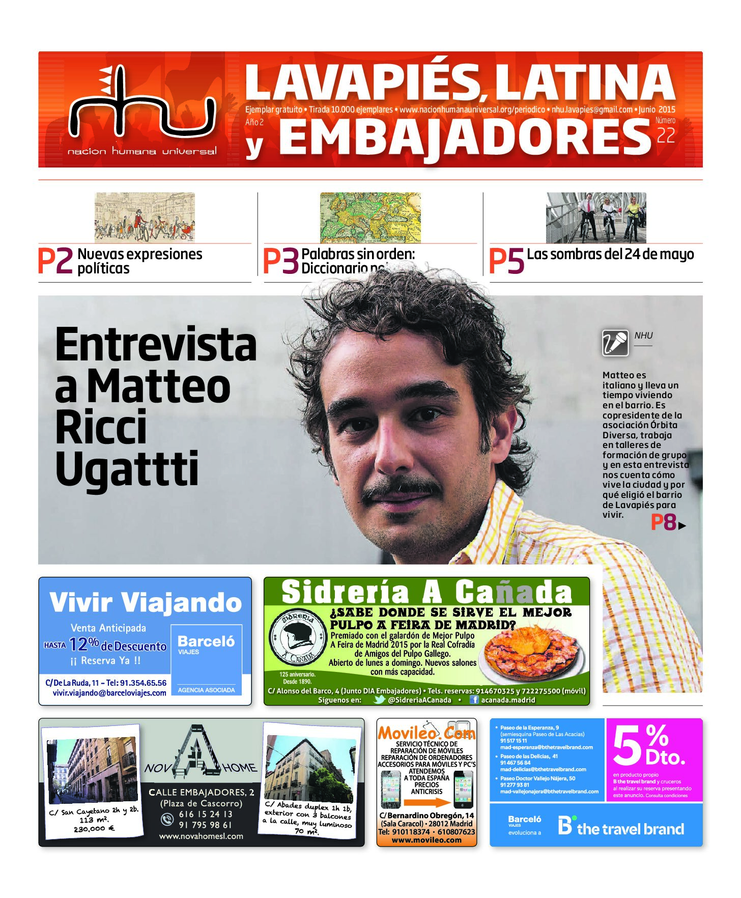 Portada del periódico Nación Humana Universal número 22 (2015)