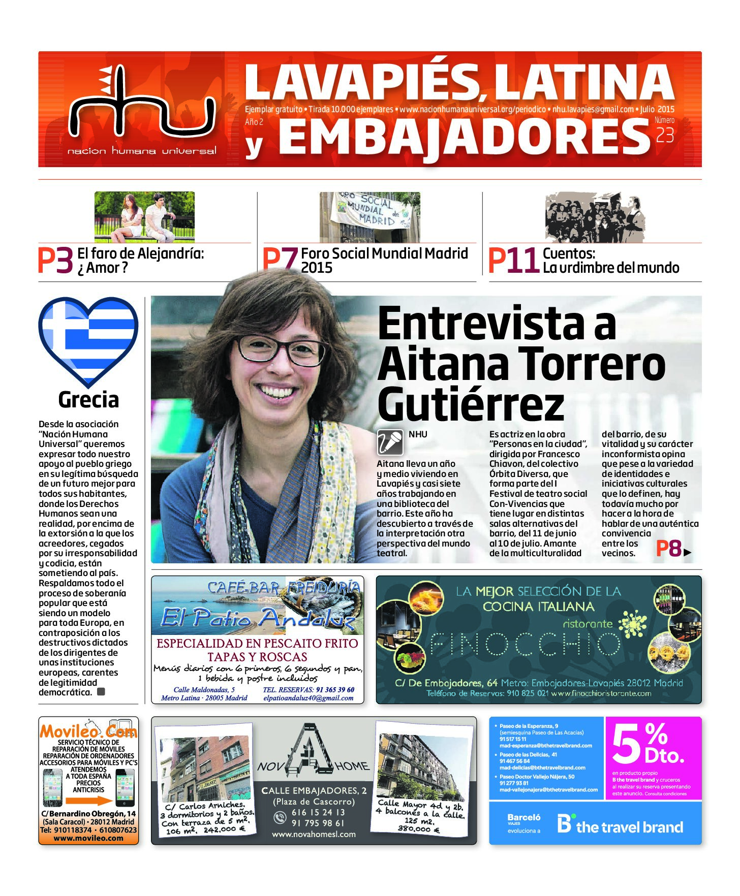 Portada del periódico Nación Humana Universal número 23 (2015)