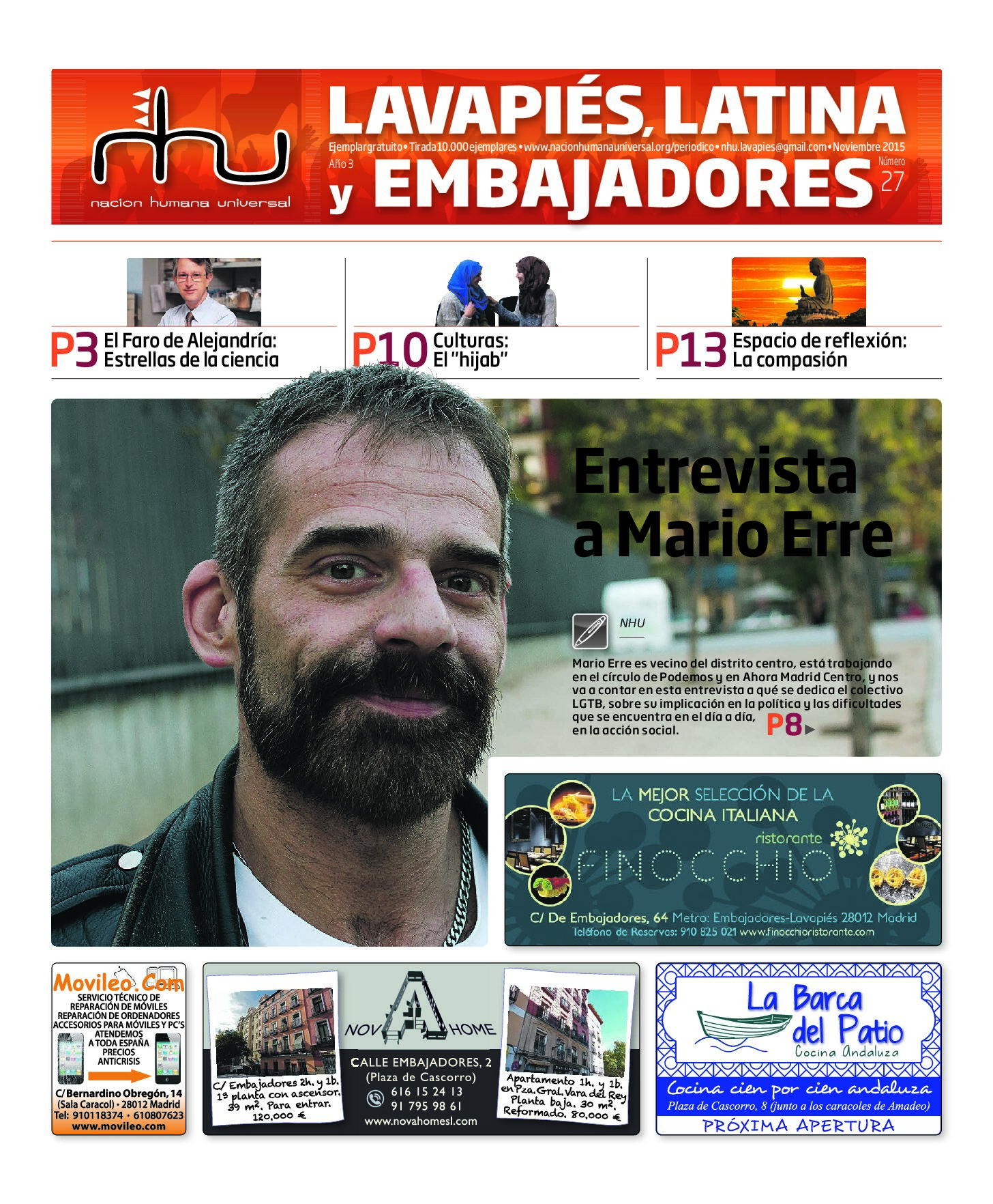 Portada del periódico Nación Humana Universal número 27 (2015)