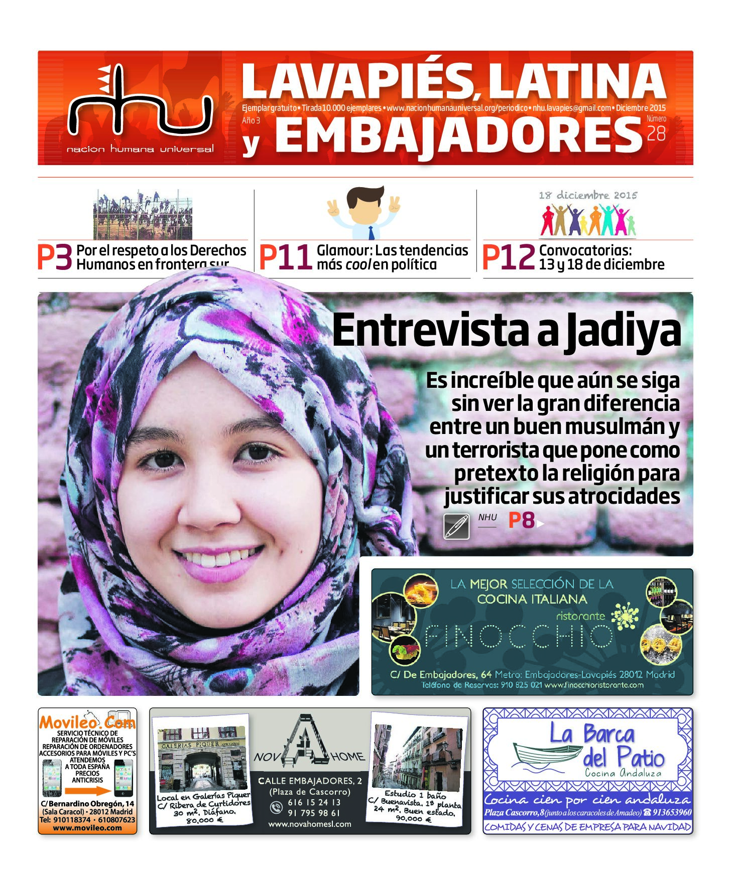 Portada del periódico Nación Humana Universal número 28 (2015)