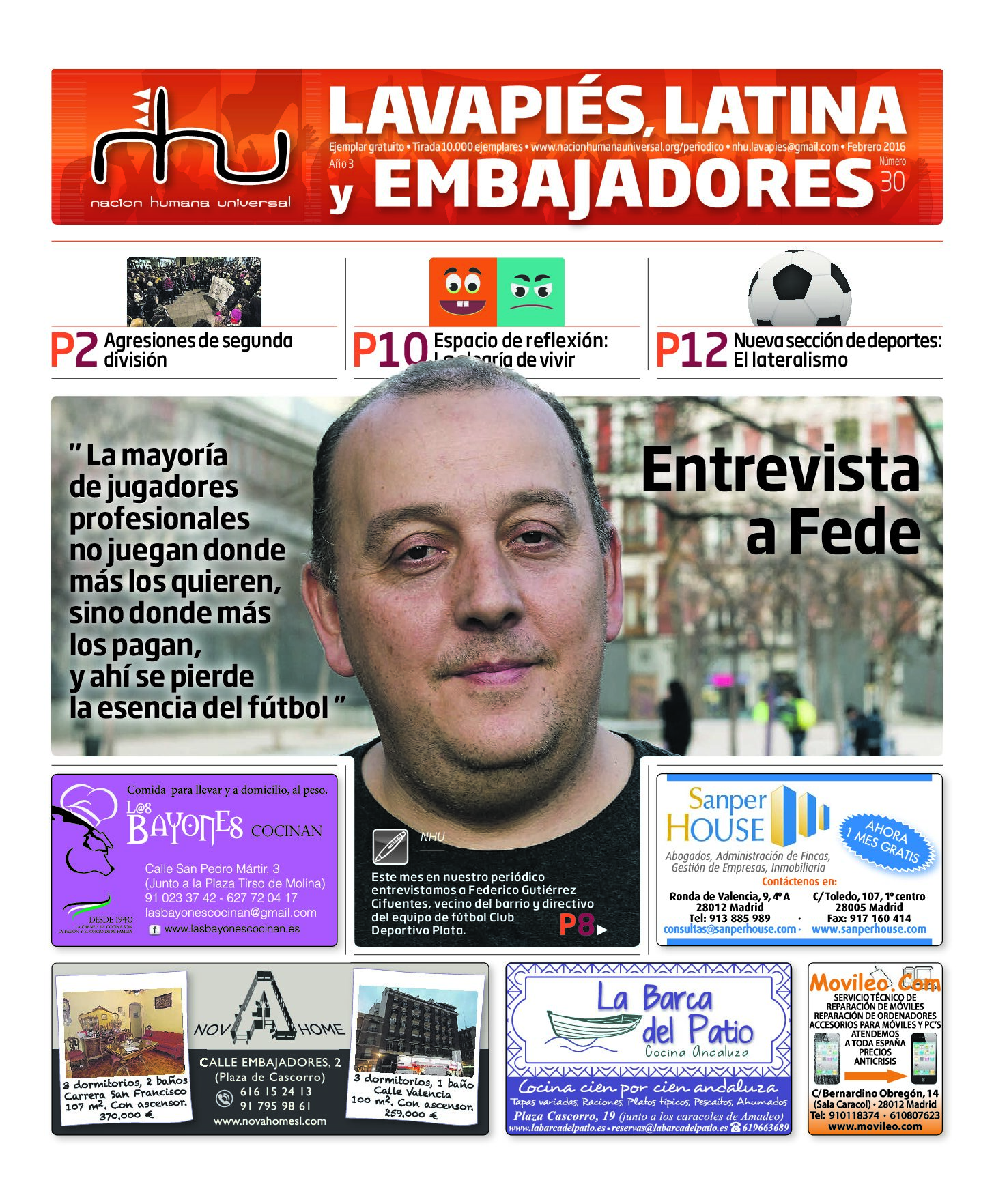 Portada del periódico Nación Humana Universal número 30 (2016)