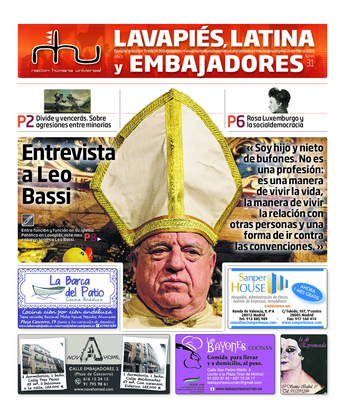 Portada del periódico Nación Humana Universal número 31 (2016)