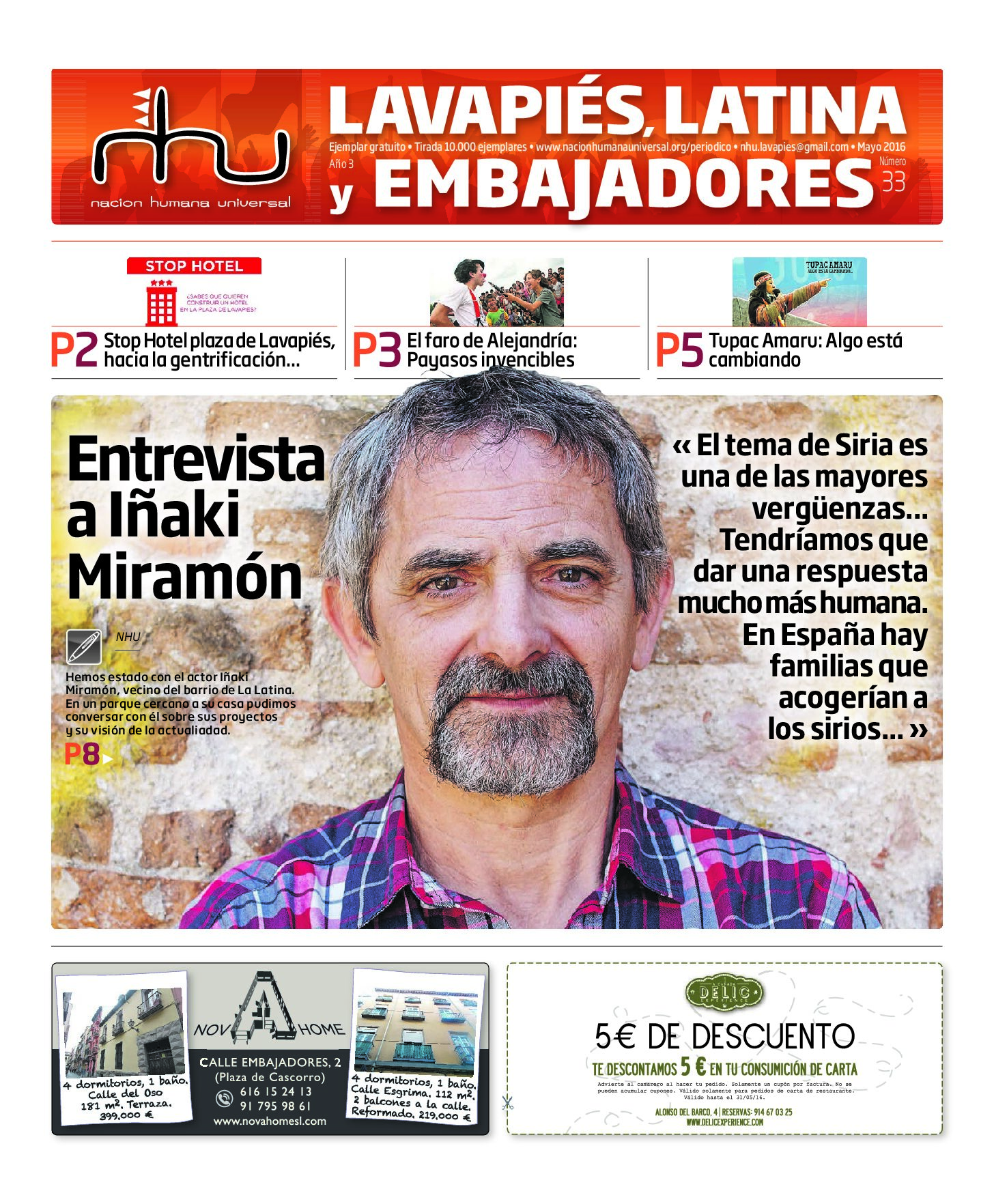 Portada del periódico Nación Humana Universal número 33 (2016)
