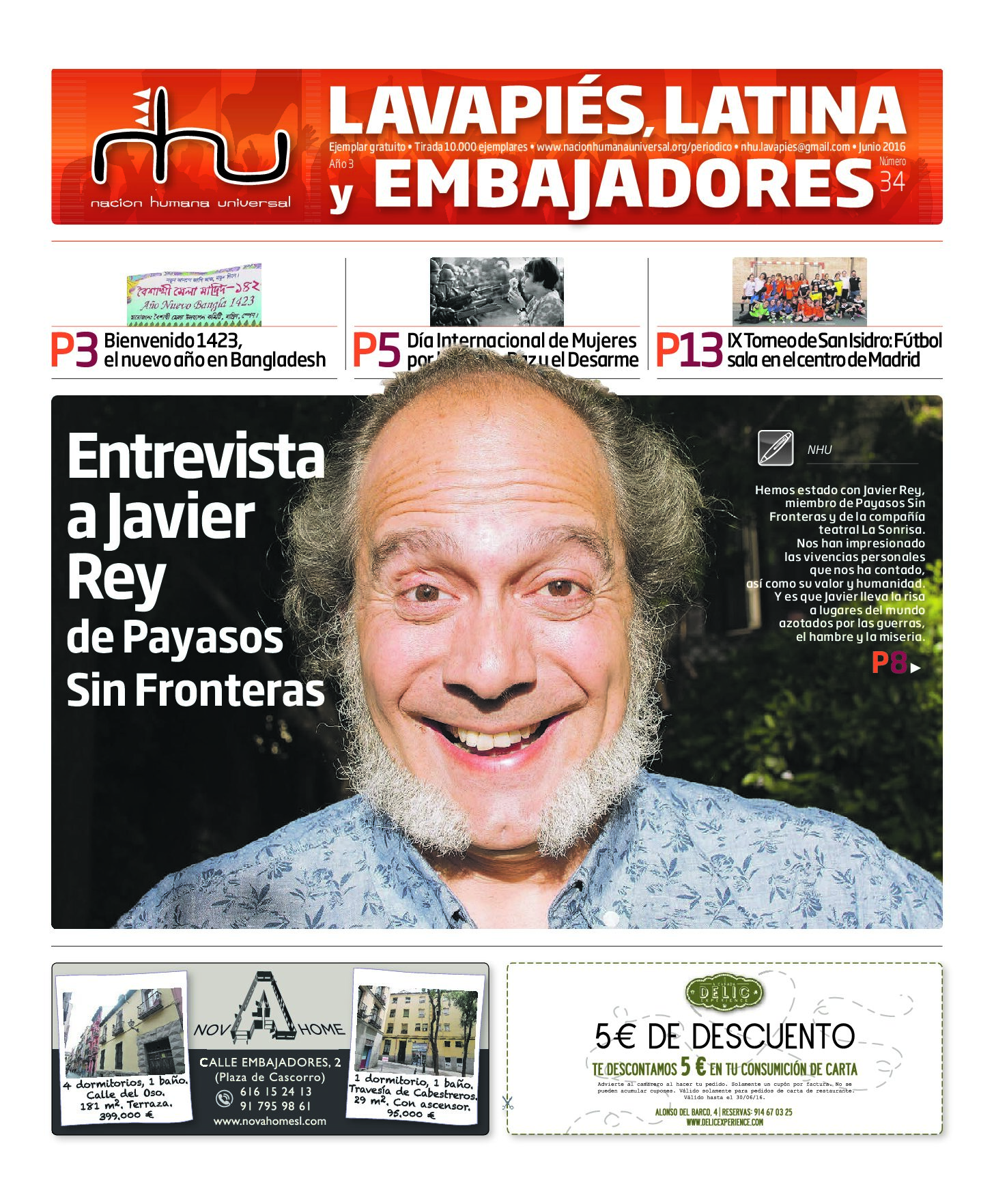 Portada del periódico Nación Humana Universal número 34 (2016)
