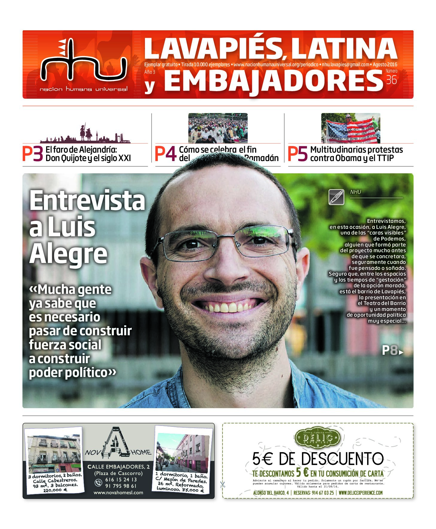 Portada del periódico Nación Humana Universal número 36 (2016)