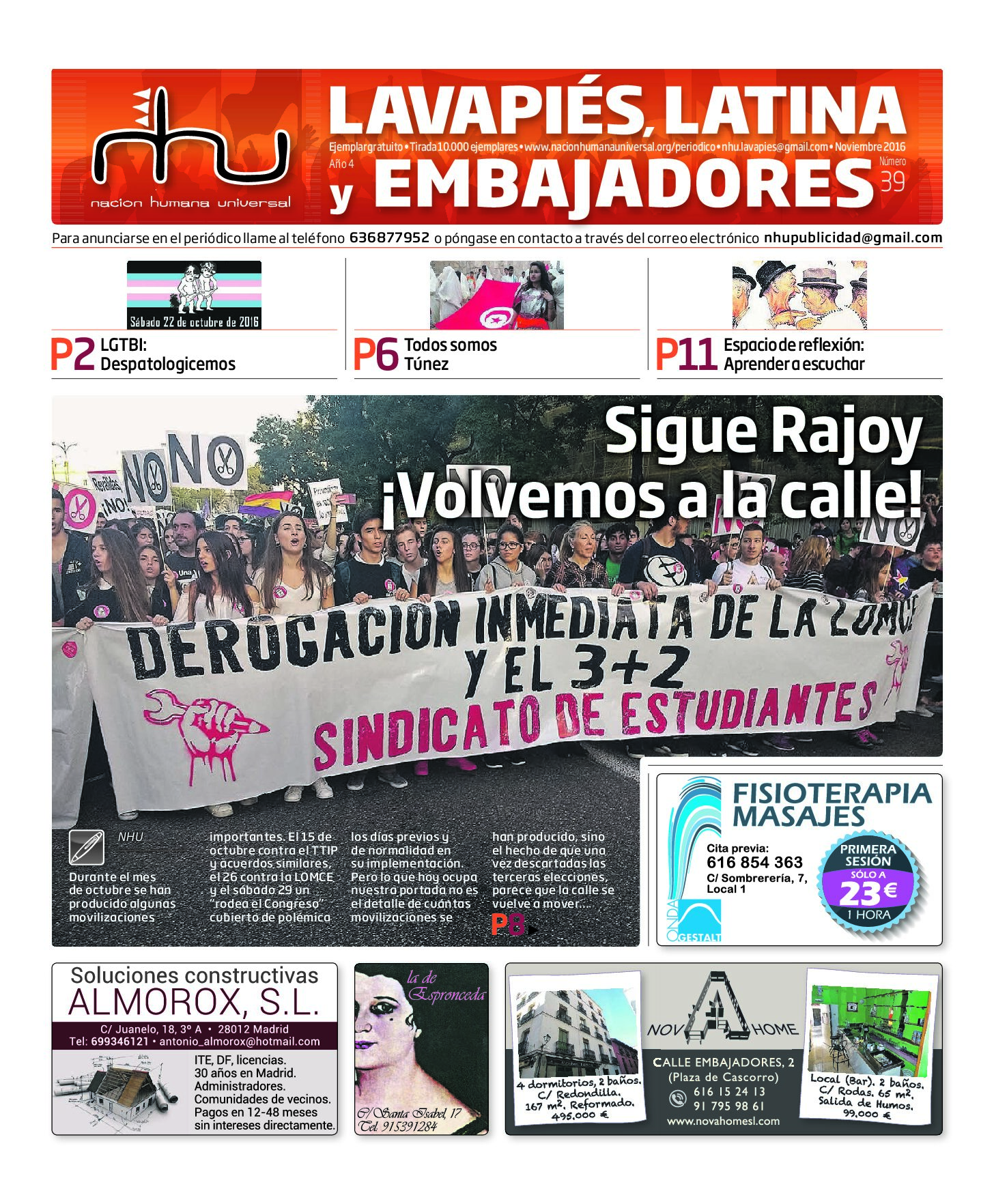 Portada del periódico Nación Humana Universal número 39 (2016)