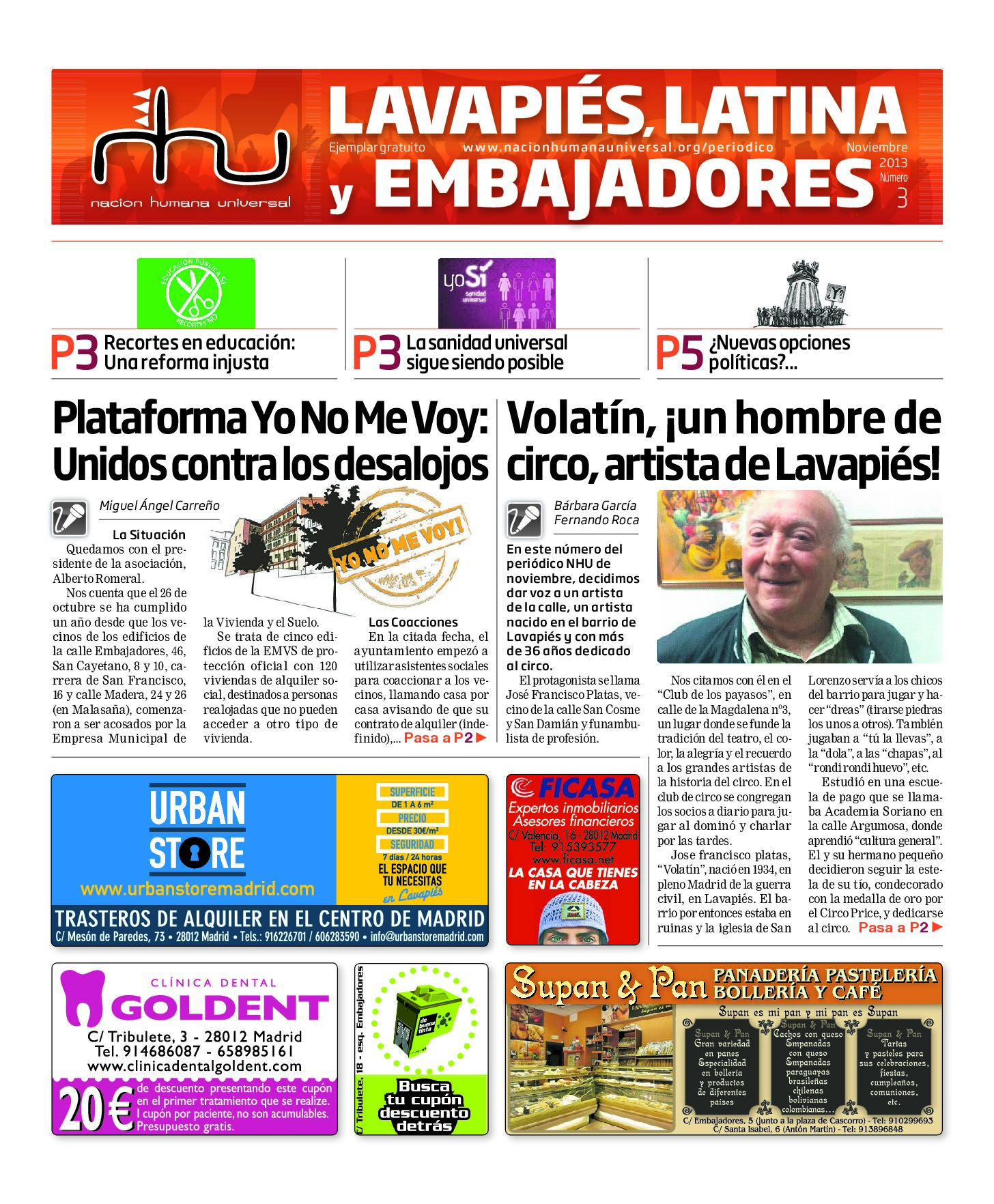 Portada del periódico Nación Humana Universal número 3 (2013)