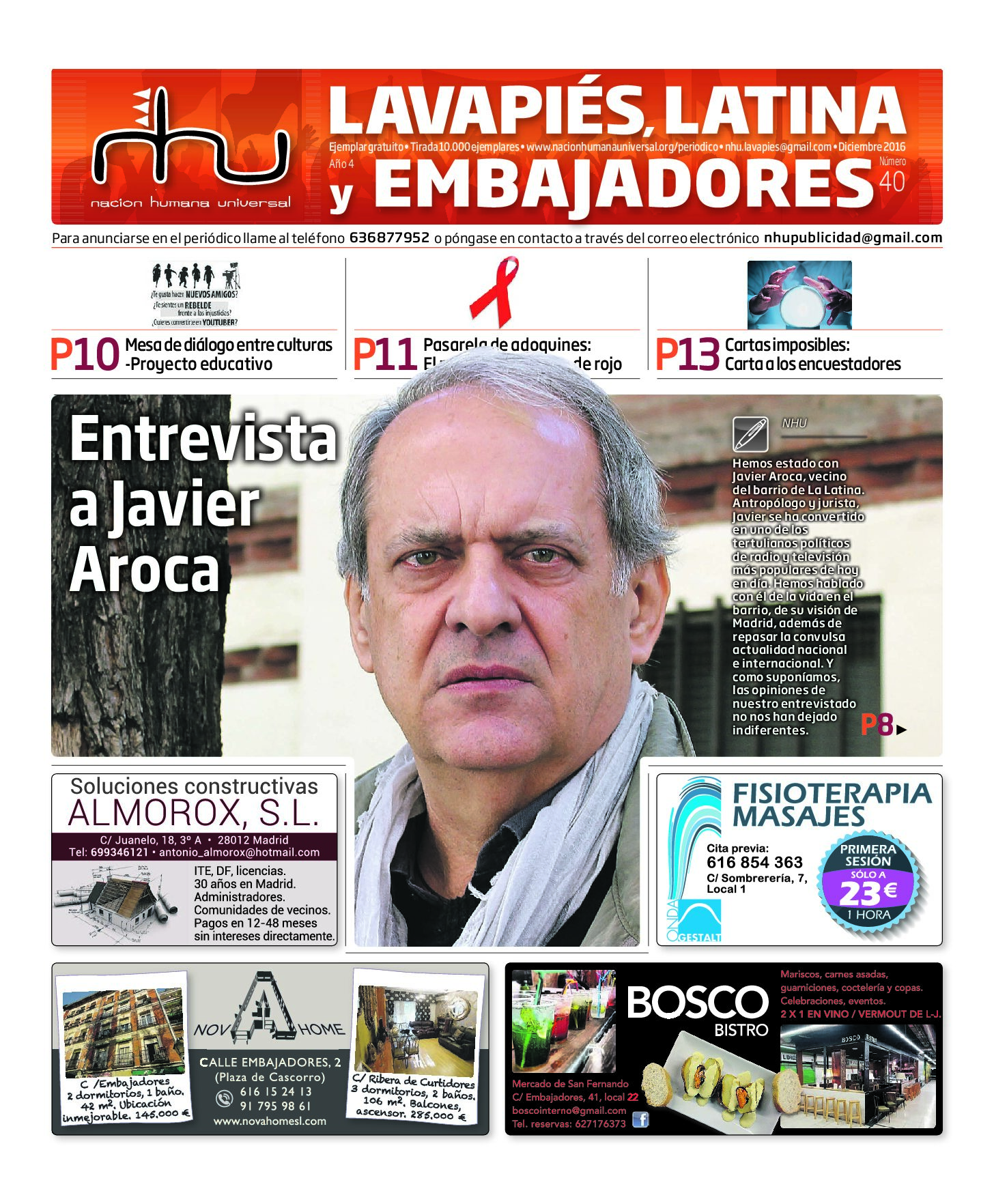 Portada del periódico Nación Humana Universal número 40 (2016)