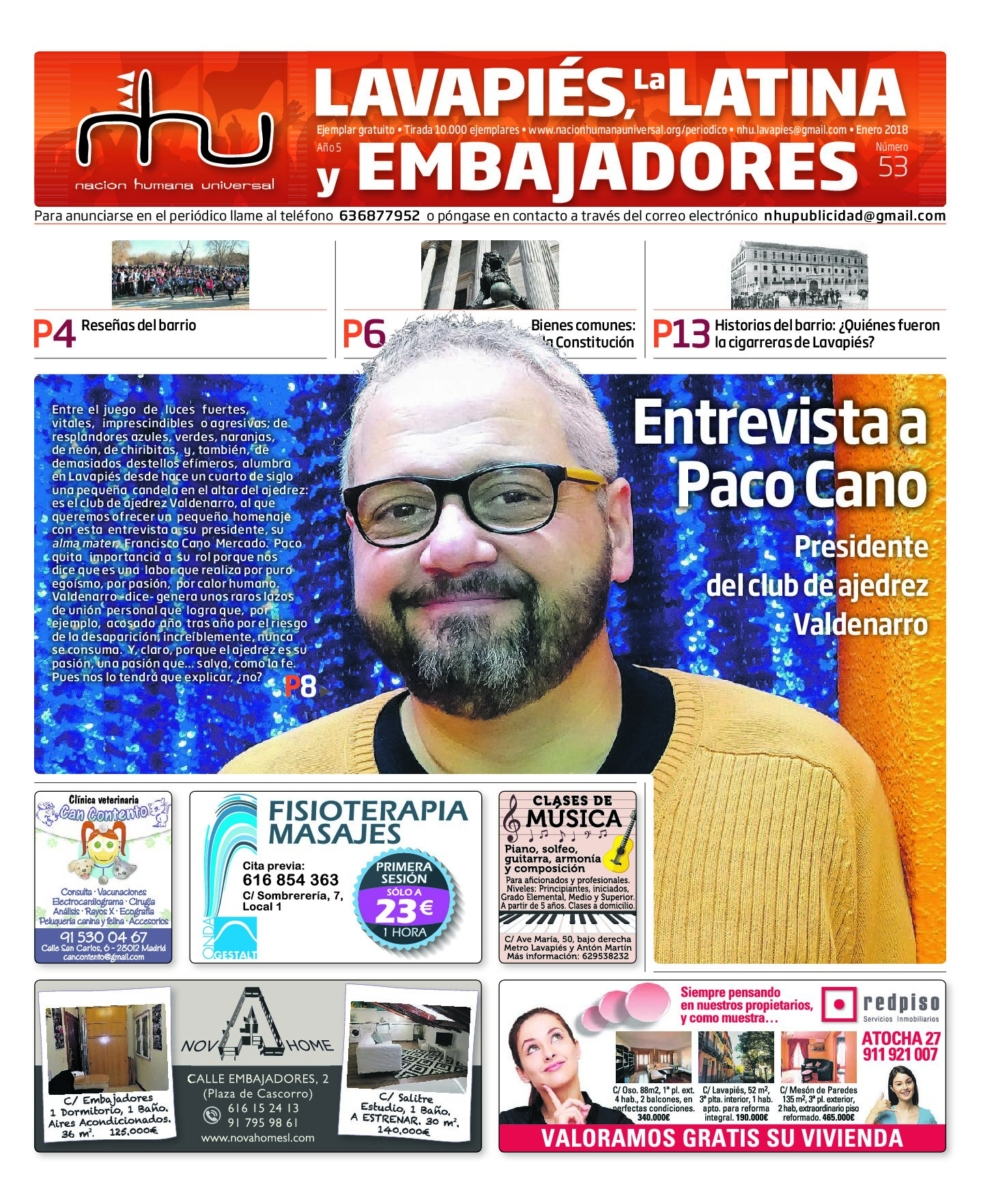 Portada del periódico Nación Humana Universal número 53 (2018)