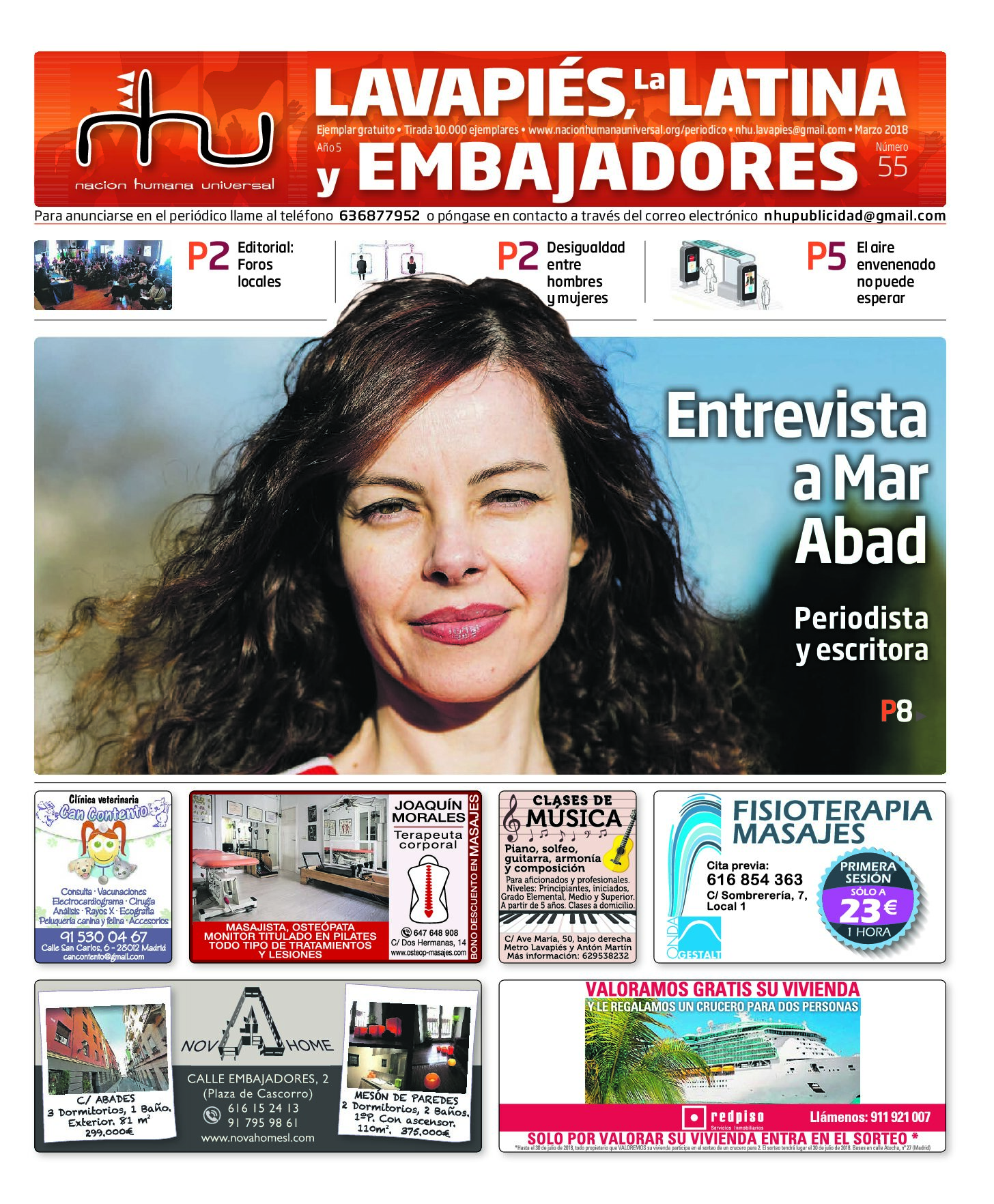 Portada del periódico Nación Humana Universal número 55 (2018)