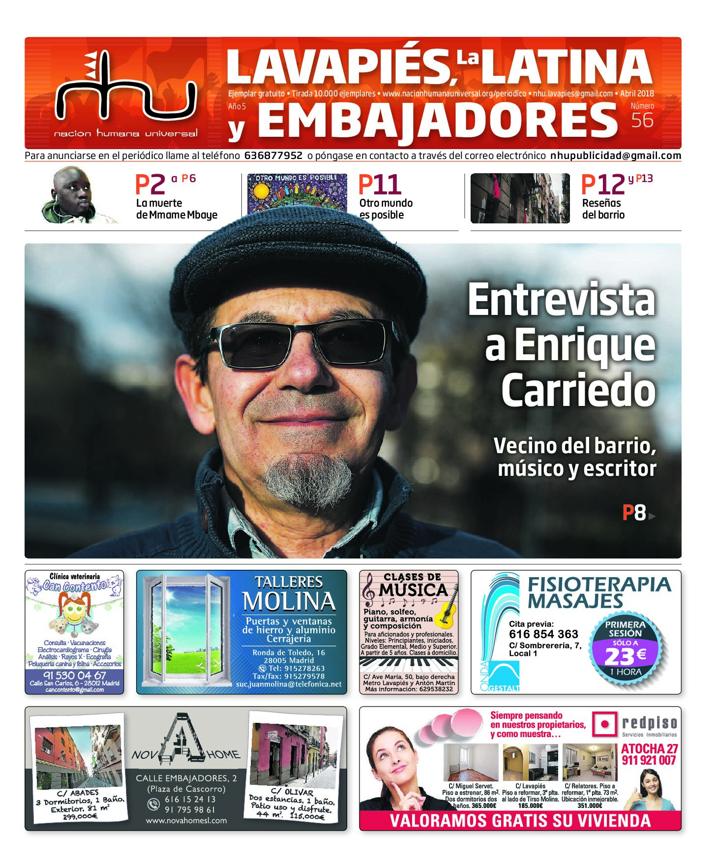 Portada del periódico Nación Humana Universal número 56 (2018)