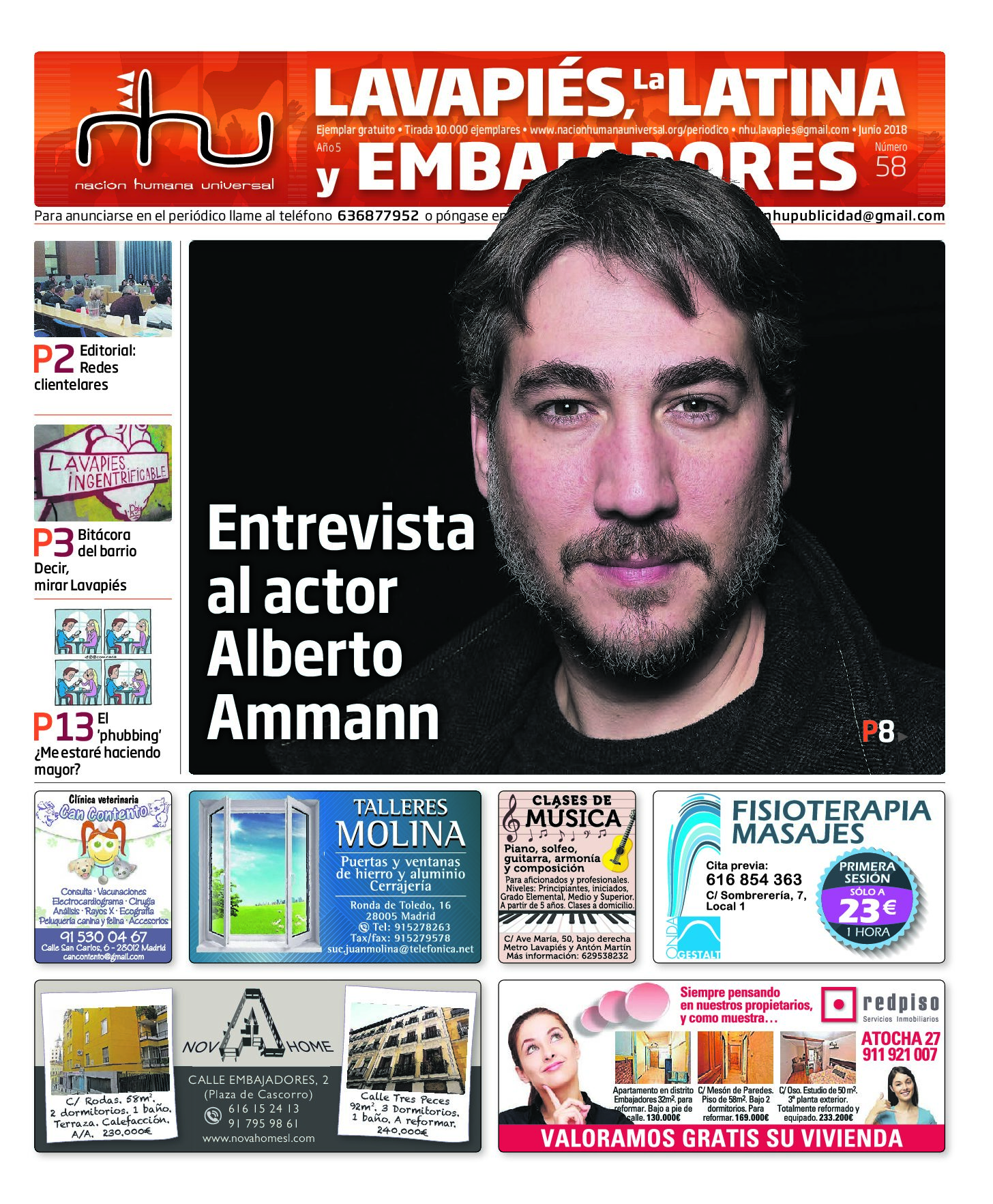 Portada del periódico Nación Humana Universal número 58 (2018)