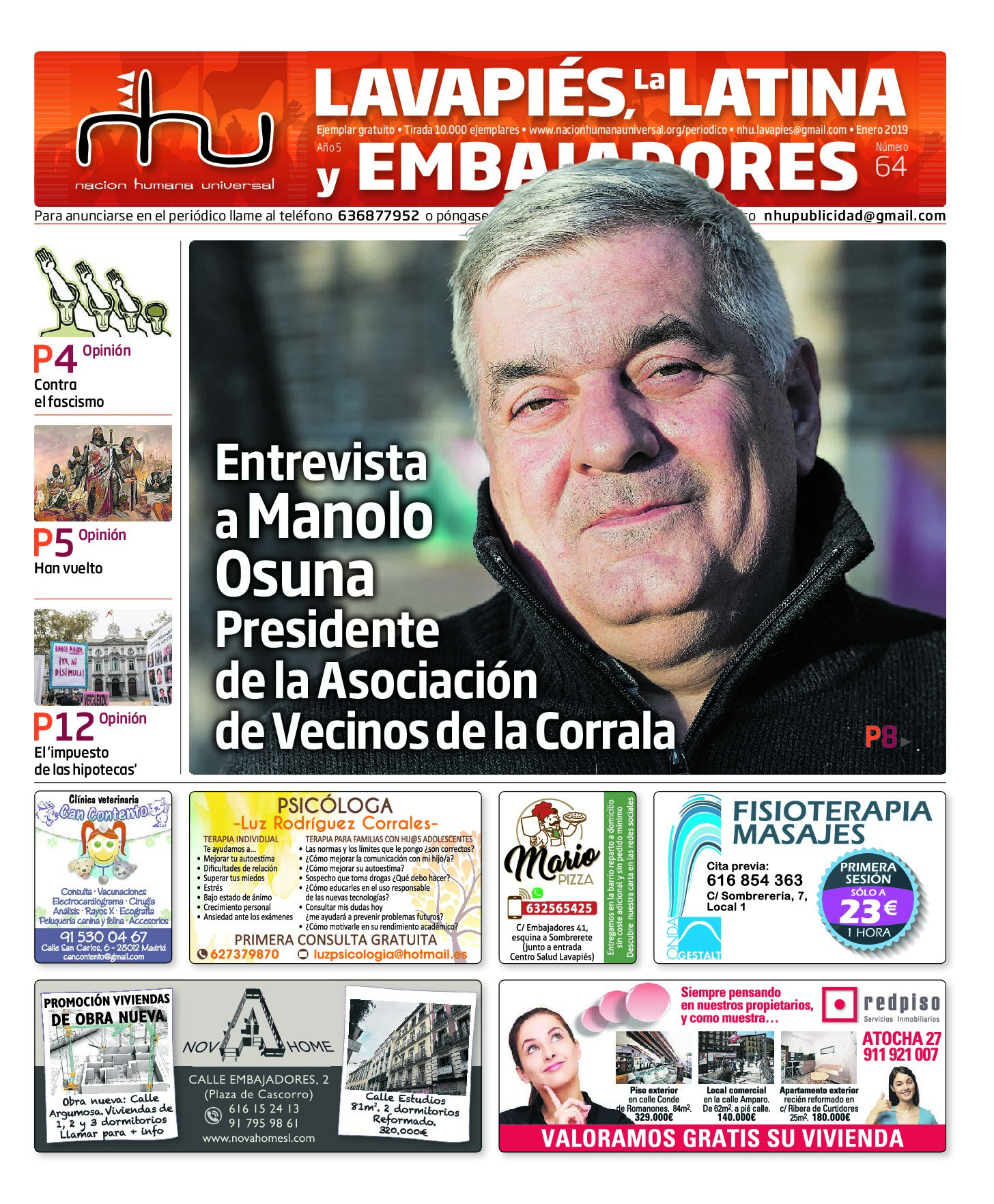 Portada del periódico Nación Humana Universal número 64 (2019)