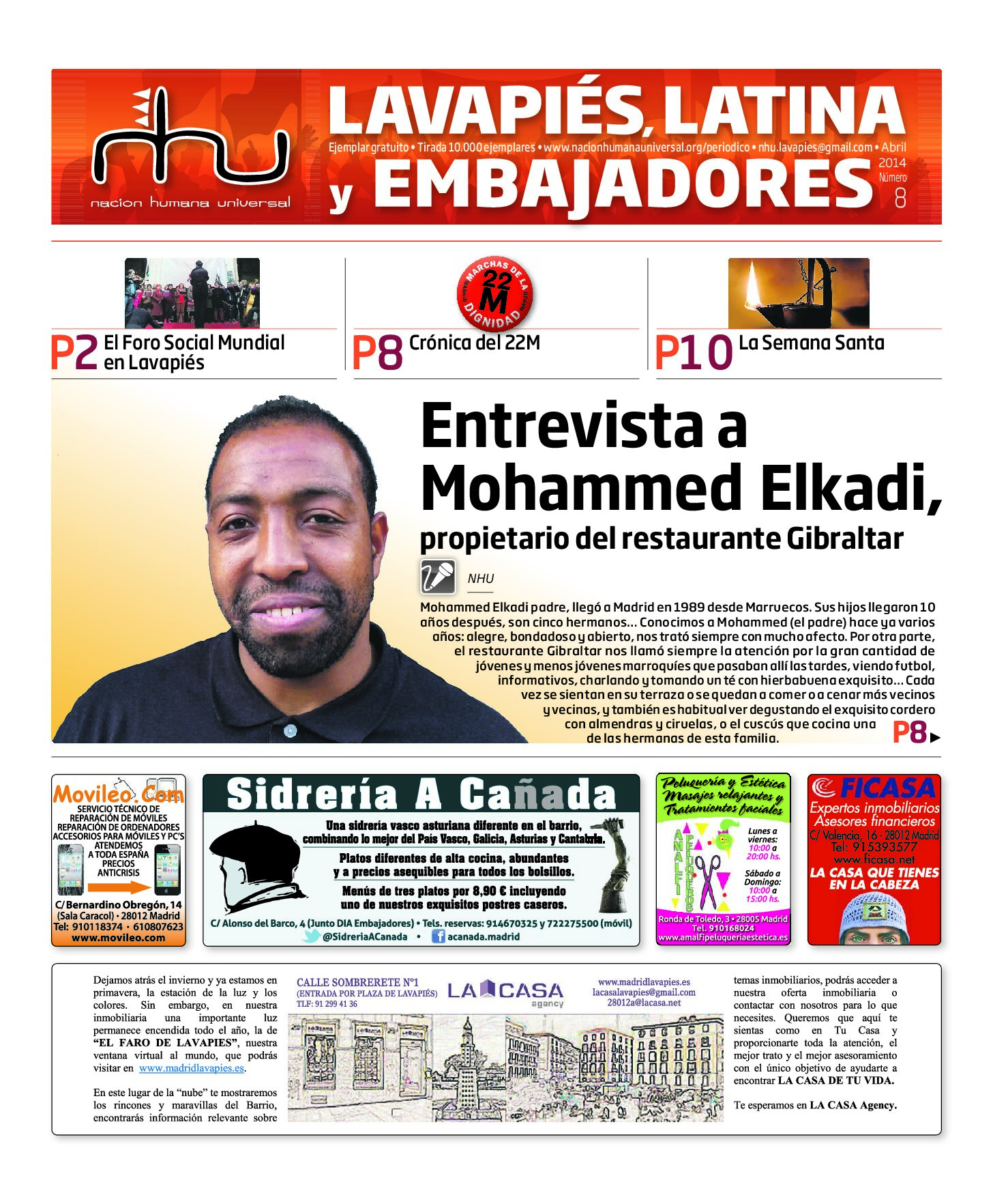 Portada del periódico Nación Humana Universal número 8 (2014)