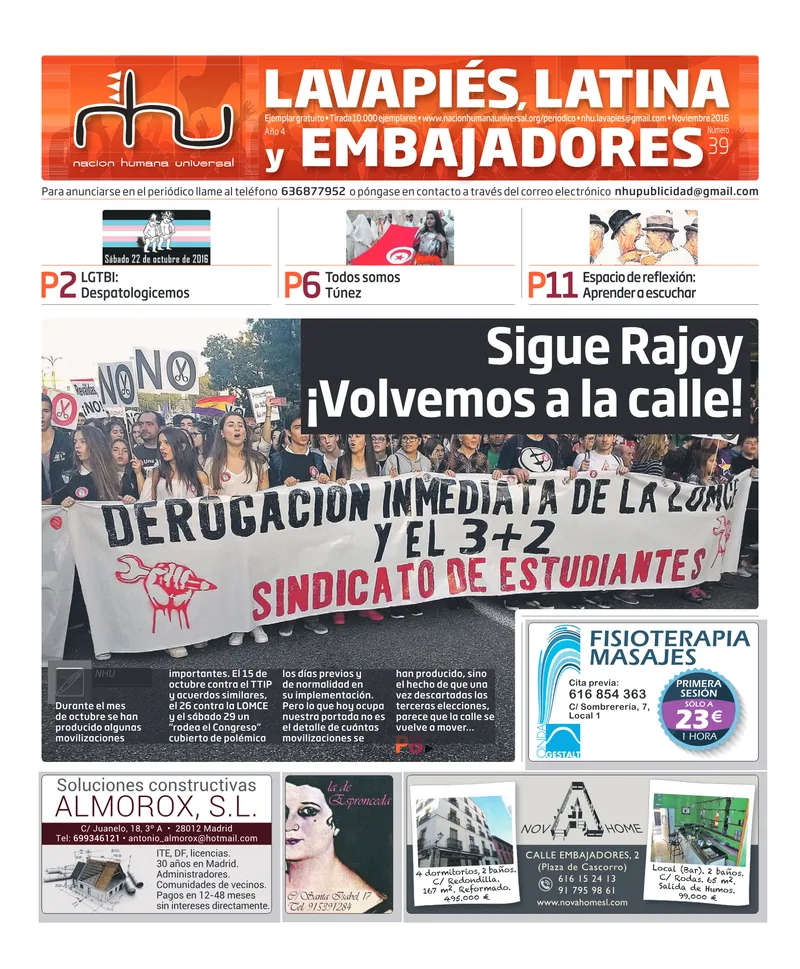 Portada del periódico Nación Humana Universal número 39