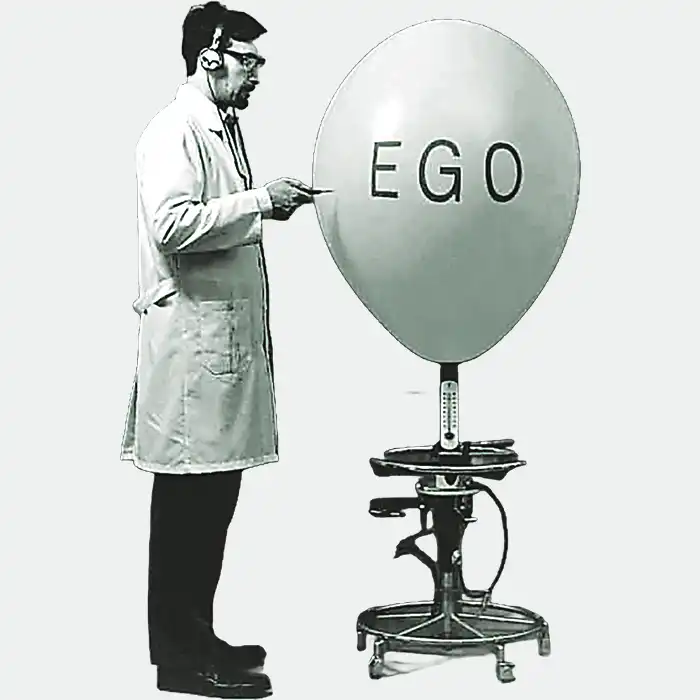 Ilustración de una persona junto a una figura ovalada con la palabra EGO