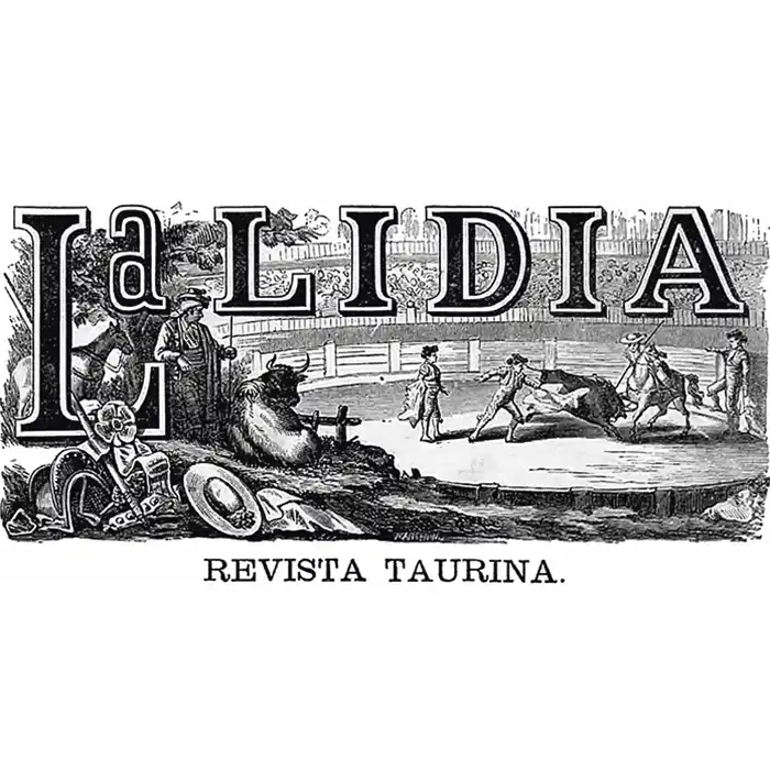 Cabecera ilustrada de La Lidia, revista taurina, con una escena de plaza de toros